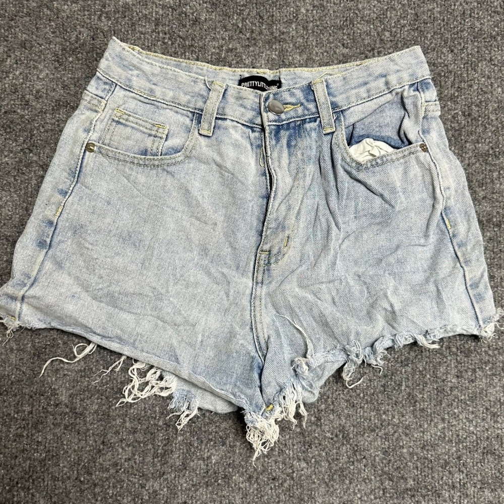 PrettyLittleThing Shorts Womens Size 8 Blue Denim High Waisted Frayed Distressed
